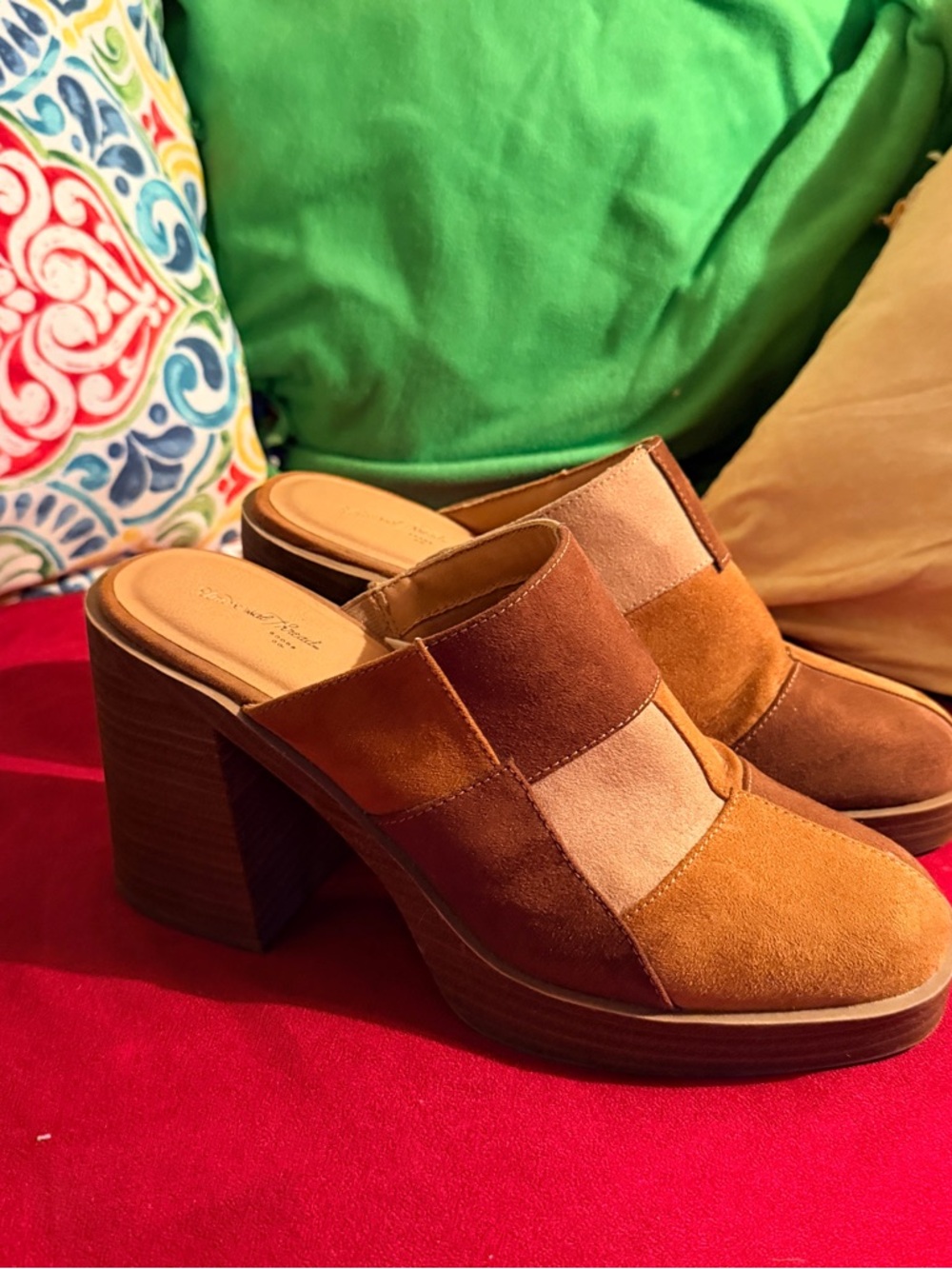 Universal Thread Patchwork Suede Mule Heels in Brown and Tan - Picture 4 of 14